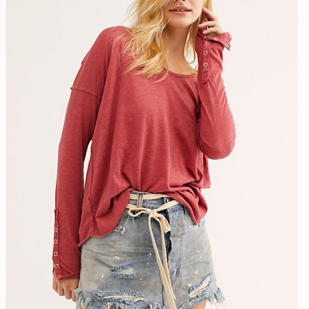 NWT Free People Sienna Snap Long Sleeve Top - Picture 2 of 8